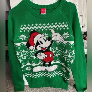 Disney Green and Red Crew Neck Mickey Mouse Sweater